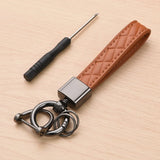 Genuine Leather Plaid Keychain