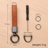 Genuine Leather Plaid Keychain