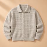 Declan Waffle-Knit Collared Button Cardigan