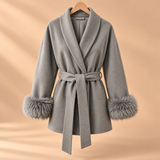 Celeste Wool-Blend Faux-Fur Cuff Wrap Coat