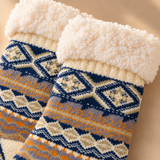 Thea Fair Isle Fleece-Cuff Crew Socks