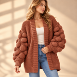 Fenella Bobble-Sleeve Open-Front Cardigan