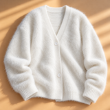 Imogen Brushed-Knit V-Neck Button Cardigan