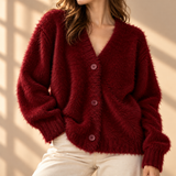 Imogen Brushed-Knit V-Neck Button Cardigan