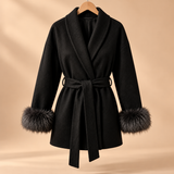 Celeste Wool-Blend Faux-Fur Cuff Wrap Coat