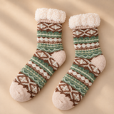 Thea Fair Isle Fleece-Cuff Crew Socks