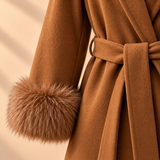 Celeste Wool-Blend Faux-Fur Cuff Wrap Coat