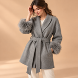Celeste Wool-Blend Faux-Fur Cuff Wrap Coat