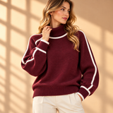Thea Piped-Trim Raglan Roll-Neck Jumper