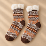 Thea Fair Isle Fleece-Cuff Crew Socks