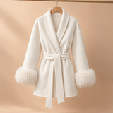 Celeste Wool-Blend Faux-Fur Cuff Wrap Coat