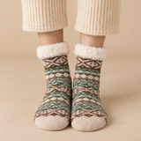Thea Fair Isle Fleece-Cuff Crew Socks