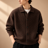 Declan Waffle-Knit Collared Button Cardigan