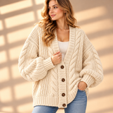 Rosalind Cable-Knit Button-Front Cardigan