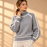 Thea Piped-Trim Raglan Roll-Neck Jumper