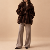 Livia Faux-Fur Shawl-Collar Short Coat