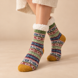 Thea Fair Isle Fleece-Cuff Crew Socks