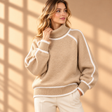 Thea Piped-Trim Raglan Roll-Neck Jumper
