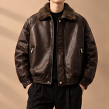 Corbin Faux-Leather Sherpa Collar Bomber Jacket