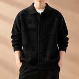Declan Waffle-Knit Collared Button Cardigan