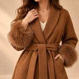 Celeste Wool-Blend Faux-Fur Cuff Wrap Coat