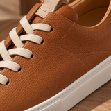 Close-up of toe and laces on Brown Montaro leather sneaker