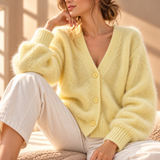 Imogen Brushed-Knit V-Neck Button Cardigan