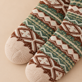 Thea Fair Isle Fleece-Cuff Crew Socks