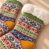 Thea Fair Isle Fleece-Cuff Crew Socks