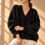 Imogen Brushed-Knit V-Neck Button Cardigan
