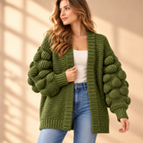 Fenella Bobble-Sleeve Open-Front Cardigan