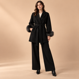 Celeste Wool-Blend Faux-Fur Cuff Wrap Coat