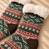 Thea Fair Isle Fleece-Cuff Crew Socks