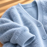 Imogen Brushed-Knit V-Neck Button Cardigan
