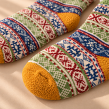 Thea Fair Isle Fleece-Cuff Crew Socks