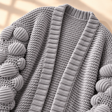 Fenella Bobble-Sleeve Open-Front Cardigan