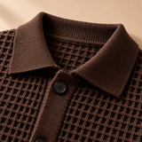 Declan Waffle-Knit Collared Button Cardigan