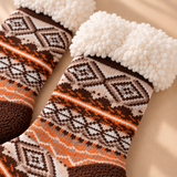 Thea Fair Isle Fleece-Cuff Crew Socks