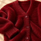 Imogen Brushed-Knit V-Neck Button Cardigan