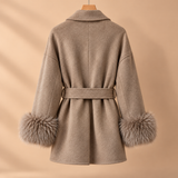 Celeste Wool-Blend Faux-Fur Cuff Wrap Coat