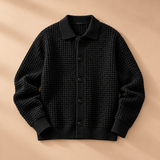 Declan Waffle-Knit Collared Button Cardigan
