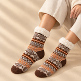 Thea Fair Isle Fleece-Cuff Crew Socks