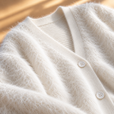 Imogen Brushed-Knit V-Neck Button Cardigan