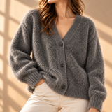 Imogen Brushed-Knit V-Neck Button Cardigan