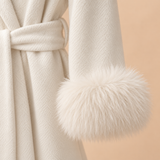 Celeste Wool-Blend Faux-Fur Cuff Wrap Coat