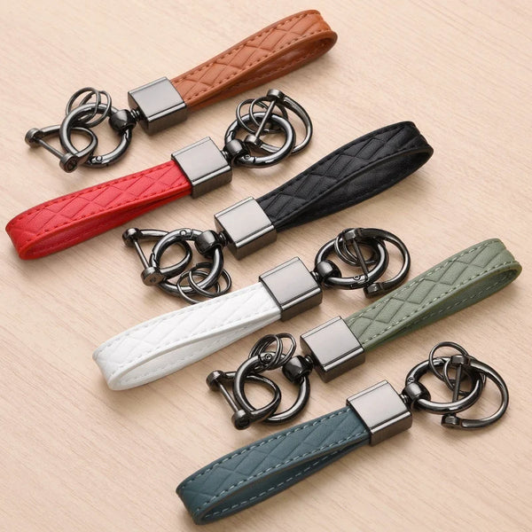 Genuine Leather Plaid Keychain