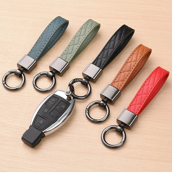 Genuine Leather Plaid Keychain