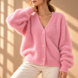 Imogen Brushed-Knit V-Neck Button Cardigan