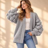 Fenella Bobble-Sleeve Open-Front Cardigan
