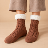 Odette Cable-Knit Fleece-Cuff Slipper Socks